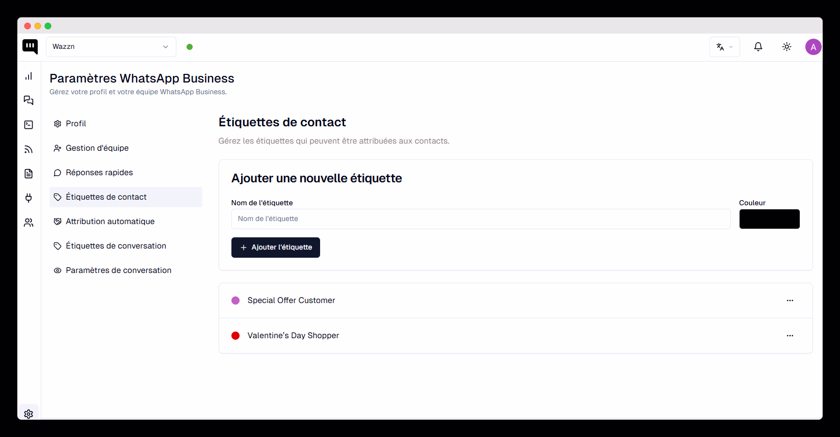 Exemple d'étiquettes de contact