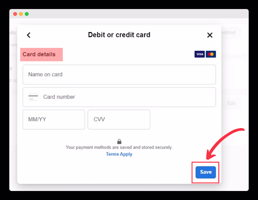 Saisir les détails de la carte