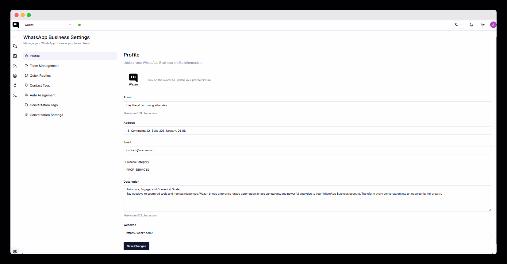 Profile Settings Example